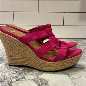 UGG Fuchsia pink Rope Espadrille suede Wedge Sandals 10